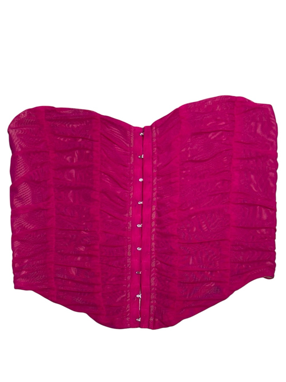Edit by Nine Mesh Front Hook and Eye Corset Crop Top in Hot Pink/Fuchsia Y2K - Picture 4 of 9